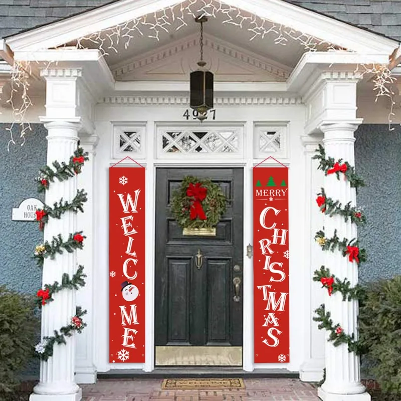 

Welcome Merry Christmas Banner Christmas Hanging Sign For Indoor Outdoor Door Display Decor Christmas Home Hanging Decoration