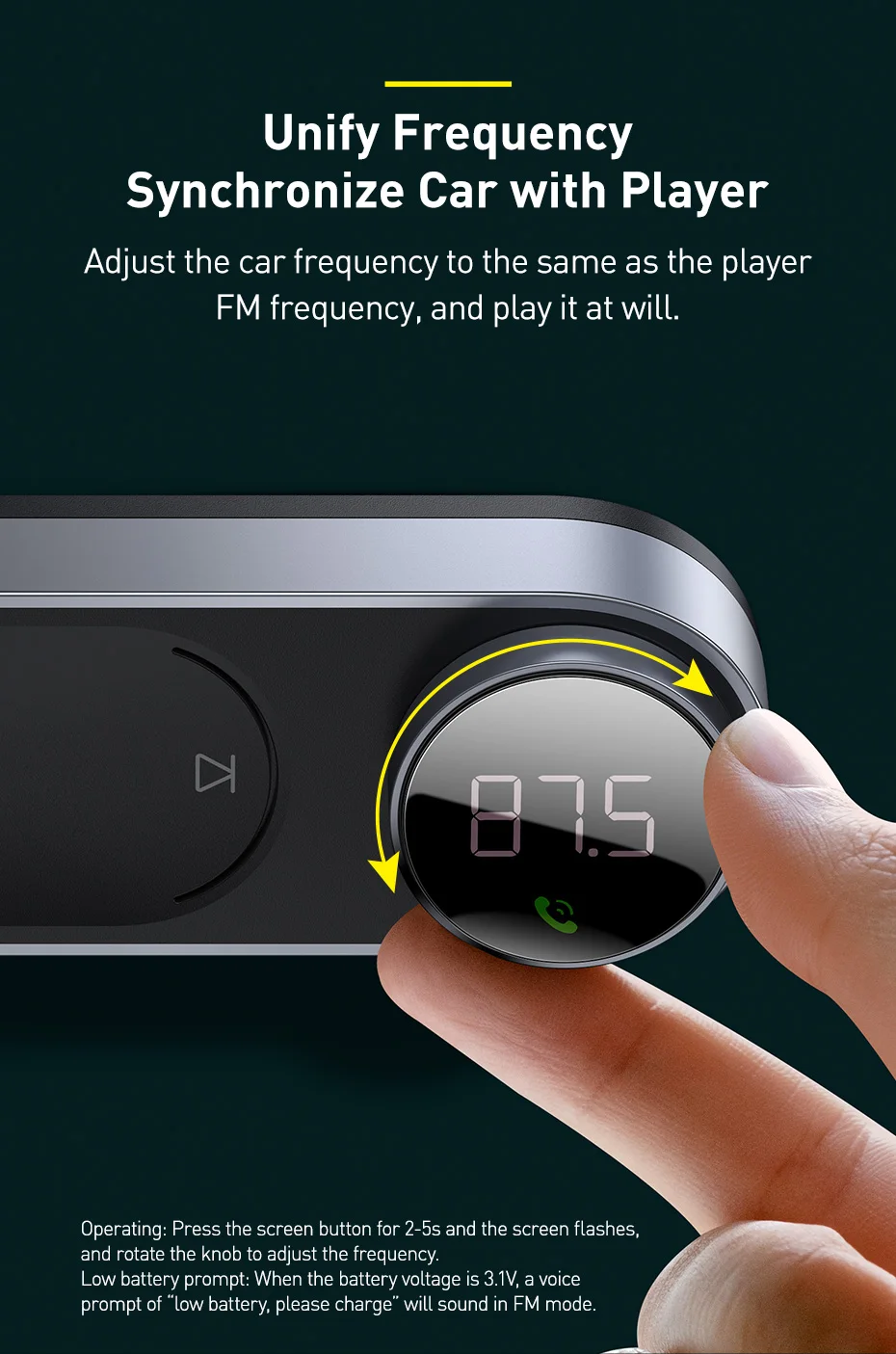Baseus lecteur de musique MP3 solaire sans fil pour voiture Bluetooth 5.0-7