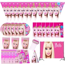 

Barbi 10Children Birthday Party Tableware Balloons Baby Shower Customizable Background Anniversary Event Party Decor Supplies