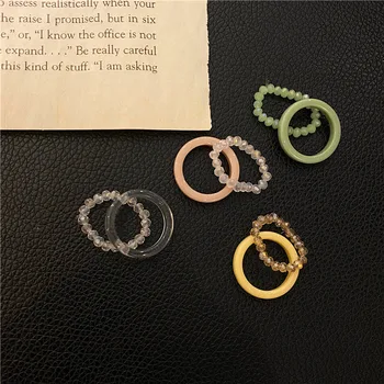 

2020 Korean Fashion Crystal Beaded Rings Cute Minimalist Pearls Beads Geometric Stacked Fine Ring for Women Party Gift Jewelry