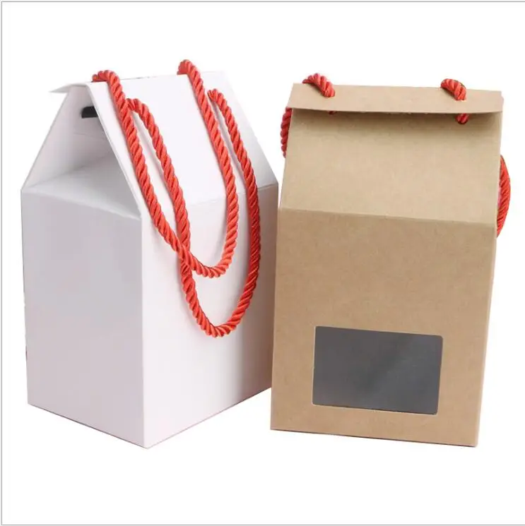 

20pcs Paper Clear Window Box White/Black Kraft Paper Candy Boxes With Handle Snack Cookie Chocolates Gifts Box