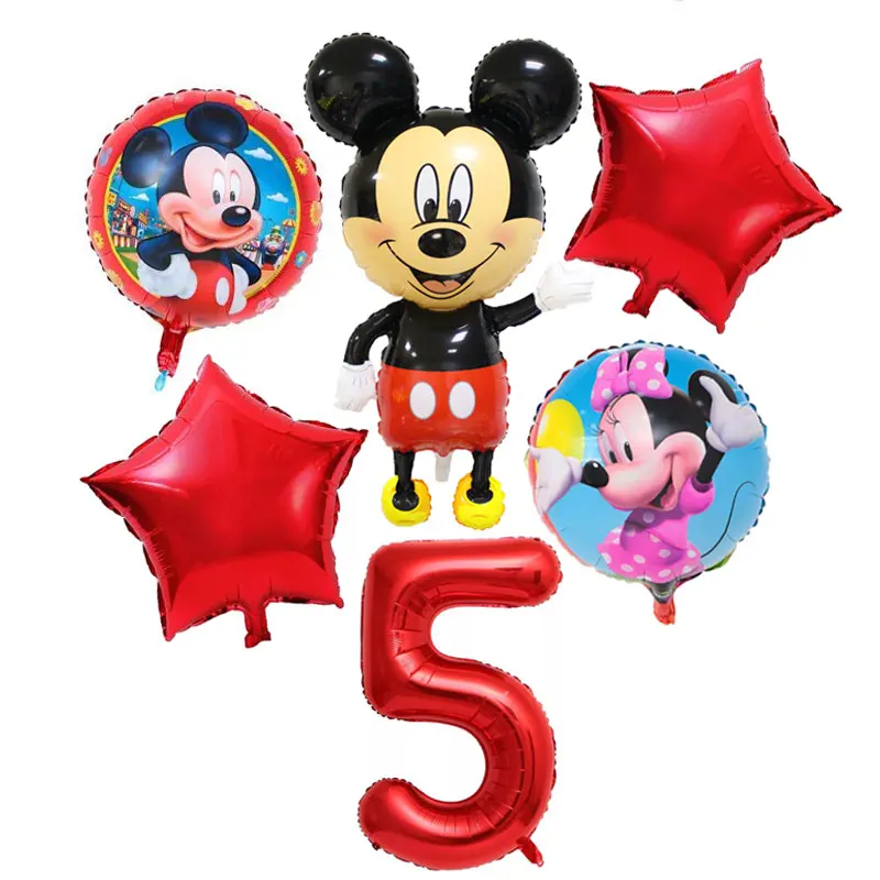 Микки Маус тематическая бумажная посуда для детей день рождения Принадлежности Декор воздушные шары скатерть тарелка и чашка для вечеринки шляпа флаг салфетки трубочки - Цвет: Balloon-Set5-6pcs