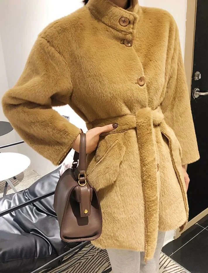 Зимнее меховое пальто, модная длинная теплая Женская куртка, кроличий мех, верхняя одежда, пушистое утепленное плюшевое пальто размера плюс 2XL - Цвет: Оранжевый
