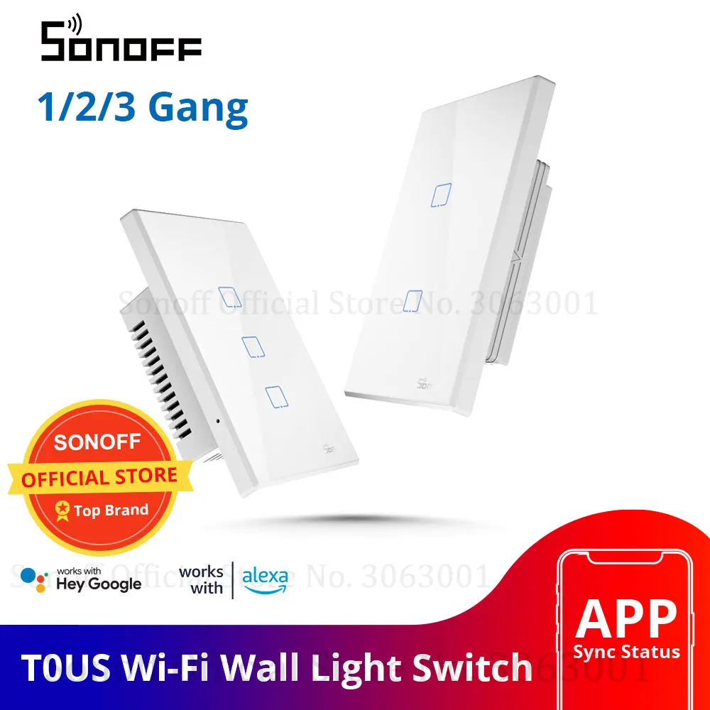 SONOFF T0US TX Wifi Smart Wall Light Switch smart switch lamp base switch lamp holder switch Timer 1/2/3 Gang Support Voice/APP/Touch Control Works With Alexa Google Home IFTTT
