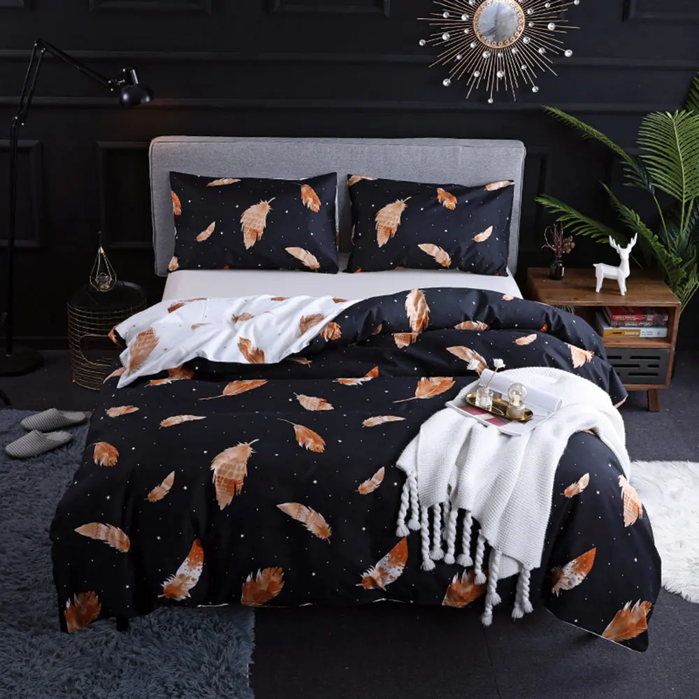 

Fashion Duvet Cover King Queen Twin Size Wedding Bedding Comforter Cover Set Feather Floral Leopard AB Side Printing Ins Chic