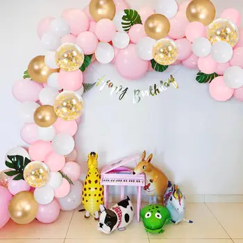 

133Pcs Pink Gold Balloon Garland Arch Kit for Birthday Party Wedding Balloons with Artificial Palm Leaves Baby Shower Decoration