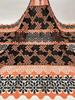 

(5yards/pc) High quality black orange African cord lace newest embroidered velvet lace fabric for party dress FZZ1052