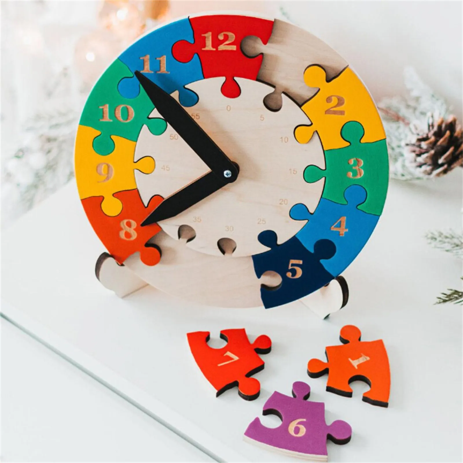 Kids Learning Teaching Toddlers Clock Wooden Puzzle Toys Present Birthday Gift 
