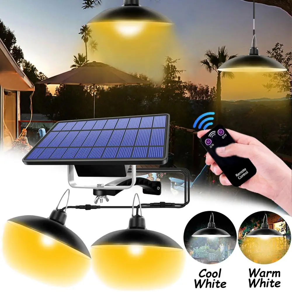 Double Head Solar Pendant Light Large Battery Outdoor Indoor Solar Lamp With Line Warm White/White Lighting For Camping Garden