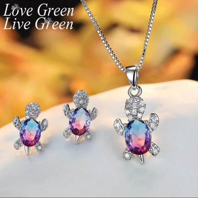 Tortoise Necklace With Earring Blue Jewelry Sets Crystal Luxury Woman Gift Set Wedding Accessories  1