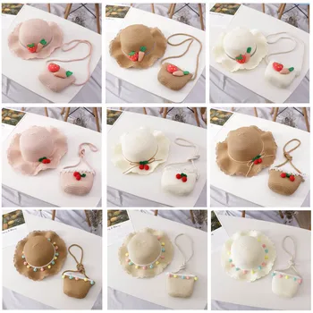 

2PCS/Set Summer Cartoon Fruit Shape Hat With Crossbody Bag Lovely Sweet Outdoor Children Sun Protection Cap Straw Hat ZL923