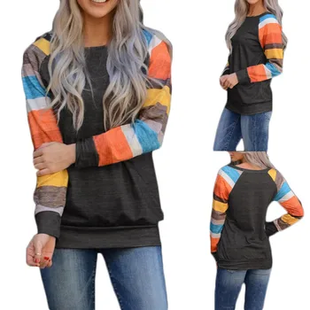 

Blouse Women Shirt Women Tops блузка женская Stripe Long Sleeve Print Loose Round-neck Autumn Winter Casual Blouse Free Ship Z4