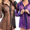 Femmes bouton Lingerie robe Transparent Clubwear décapant à manches longues Blouse nouveau ► Photo 2/6