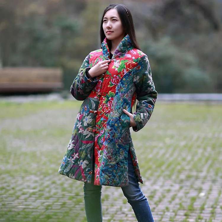 

Chuan shuo zhi yi Origional Ethnic-Style New Female Winter Cotton Linen Dyeing Patchwork Slim Fit Cotton-padded Clothes Overcoat