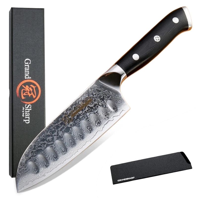 Grandsharp 5 дюймов нож Santoku VG10 японский Дамасская сталь 67 слоев Дамасские кухонные
