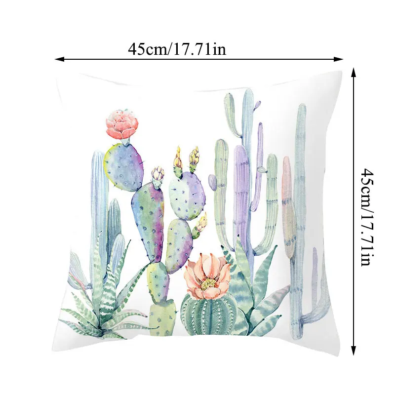 1PC Cactus Floral Print Cushion Cover Polyester Pillow Cases Throw Pillows Sofa Home Decor Pillowcase Decorative Pillow Covers