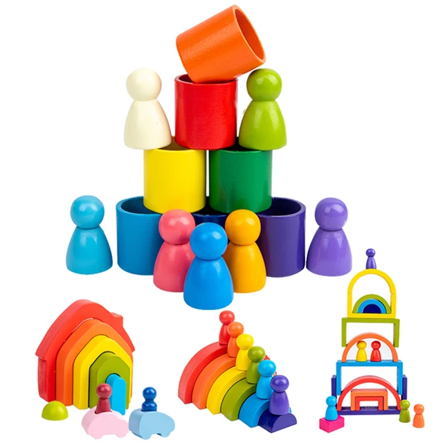 Wooden Rainbow Arched Blocks Natural Wood Blocks Kids Montesori Toys Stacking Balance Game Educational Toys for Children 3