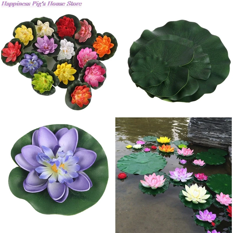 1/5Pc Artificial Lotus Water Lily Floating Flower Pond Tank Plant Ornament 10cm Home Garden Pond Decoration artificial floating