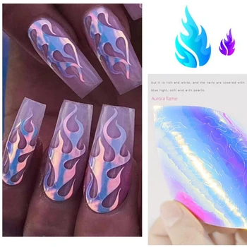 

4PCS 6*8cm 3D Nail Art Decorations Flame Nail Sticker Foil Silver Golden Transfer Designs Water Decals Nail Art Stickers Wraps