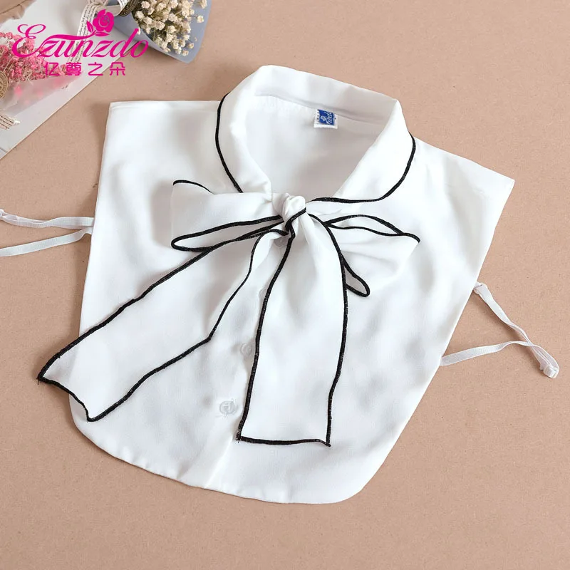 

Women's Chiffon Fake Collar Shirt Ladies Bowknots Fake Shirt Collar Solid Color Sweater Decorative Women False Detachable Collar