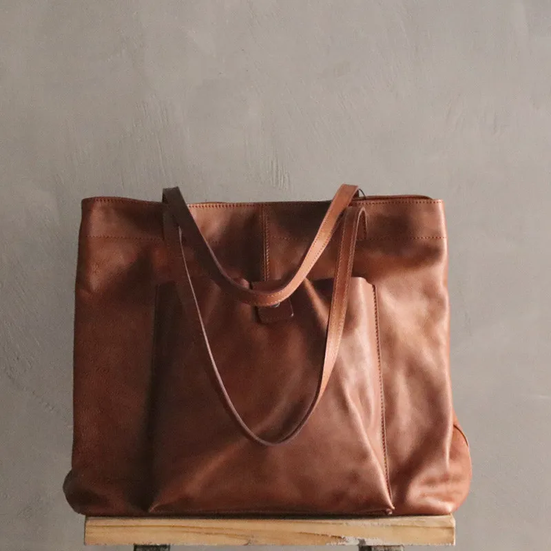 Dark brown PNDME модная винтажная Высококачественная женская сумка-тоут из натуральной кожи, дизайнерские Роскошные сумки на плечо ручной работы из воловьей кожи для женщин - Цвет: Dark brown