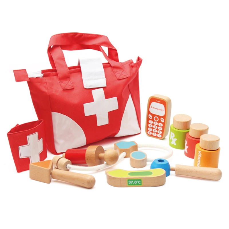 

Kids Doctor Toy Set Wooden Simulation Family Doctor Nurse Medical Kit Toy Pretend Play Hospital Medicine Accessorie Children Toy