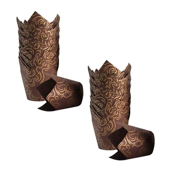 

200 Pcs Brown Tulip Cupcake Liners Golden Printed Natural Muffin Liners Baking Cups for Birthday, Wedding, Party