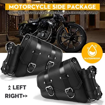 

Black Motorcycle Saddle Bags PU Leather Left/Right Side Universal Vintage Pannier Saddle Bag Motor Storage Pouch Waterproof