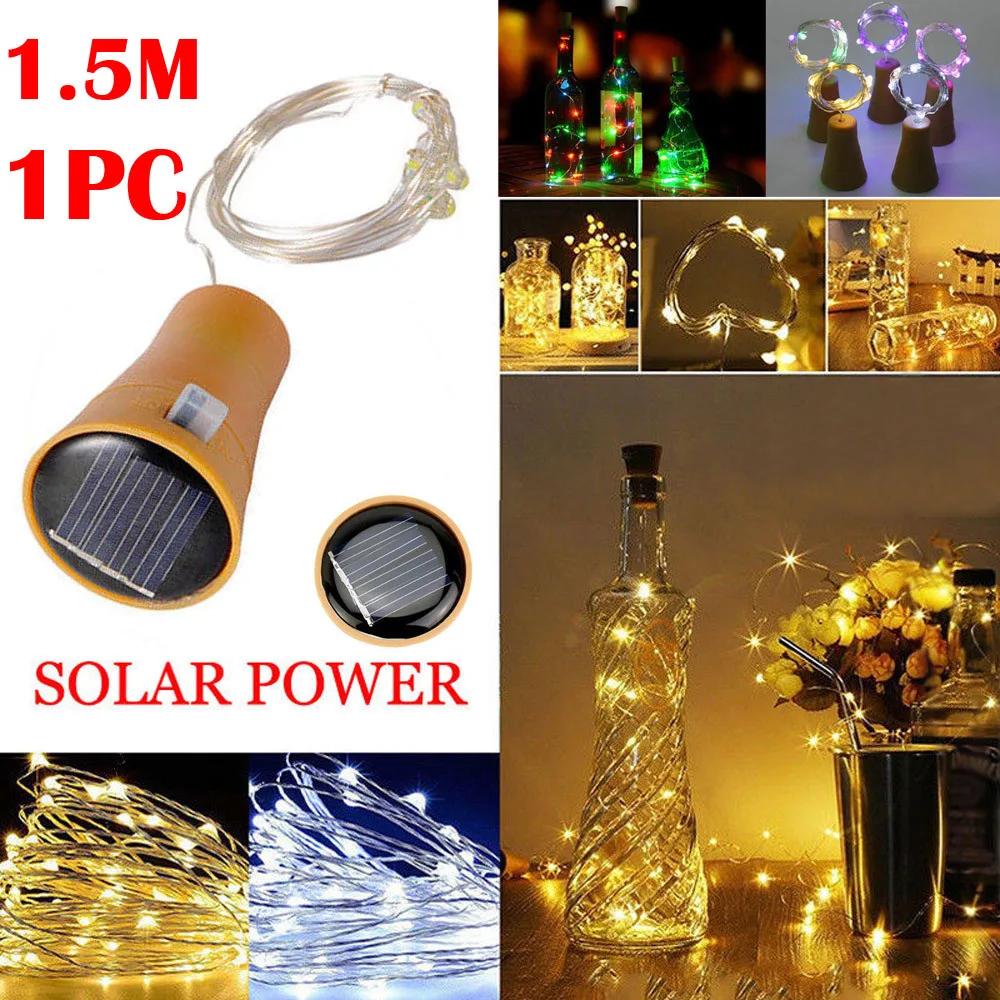 1PC 1.5M Solar Cork Wine Bottle Stopper Copper Wire String Lights Fairy Lamps HOT SALE