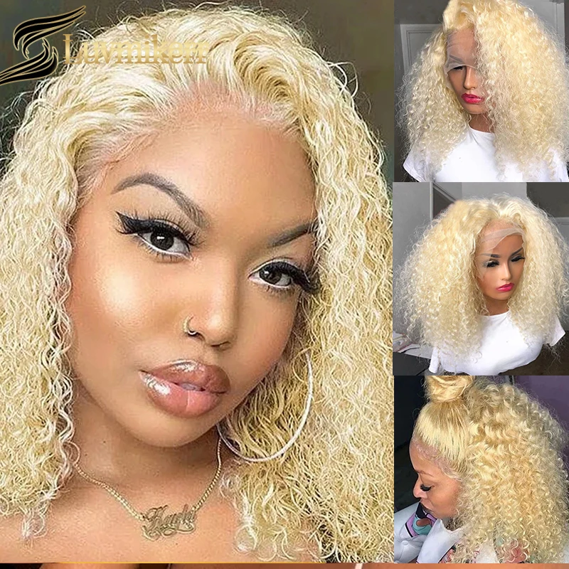 PROD 1005003341287515 Water Wave HD Transparent Blonde 613 Lace Front
Wig Curly Short Bob Human Hair 13x6x1 Lace Frontal Wig Preplucked Full
Glueless