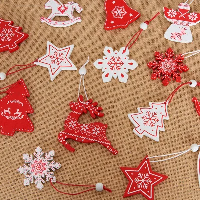 Christmas tree decoration Nordic ins wooden creative Christmas pendant Christmas day snowflake five-pointed star elk