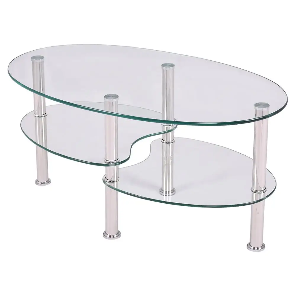 Modern Tempered Glass Oval Side Coffee Table Desk Shelf Chrome Base Living Room Furniture Clear Black Coffee Table Hw66281 Aliexpress
