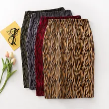 Женская облегающая юбка миди с высокой талией, замшевая облегающая сексуальная юбка с разрезом и принтом зебры, повседневные офисные короткие юбки с разрезом