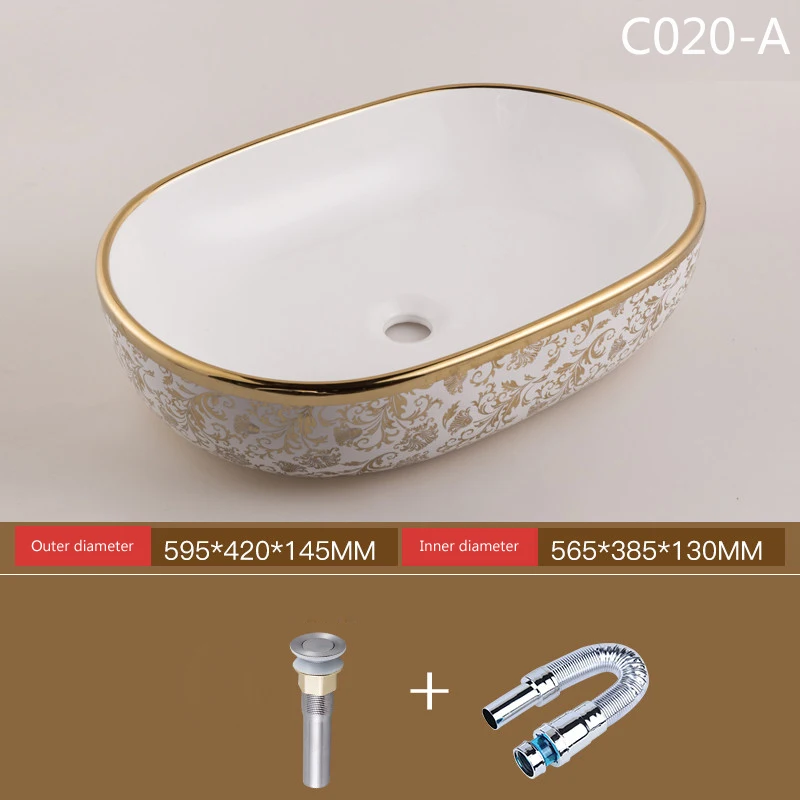 Керамическая раковина для ванной комнаты, европейский стиль, роскошная раковина для умывальника, раковина для ванной, комбинированная слив, высокое качество - Цвет: C020-A Only basin