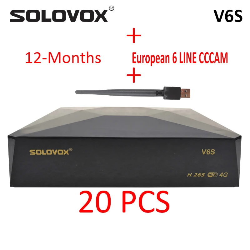 Solovox 20 шт. V6S DVB-S/S2 спутниковый ресивер Поддержка CCCAM M3U Xtream Stalker, Mars tv Pro, евро 6 линейный сервер, Франция Великобритания Live - Цвет: V6S20USBWIFICCCAM