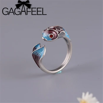 

GAGAFEEL S925 Sterling Silver Ring For Women Enamel Carp Koi Open ring Cloisonne Matte Classical Jewelry Vintage Fish Rings