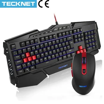 

TeckNet Gaming Keyboard and Mouse Luminous LED Keyboard Backlit USB Wired PC Gamer Kit UK Layout Gaming Keyboards for Windows