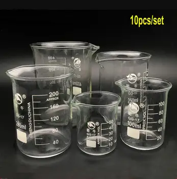 

10pcs/set 5ml 10ml 25ml 50ml 100ml 150ml 200ml 250ml 300ml 500ml Glass Beaker Graduated Transparent Borosilicate Glass Beaker