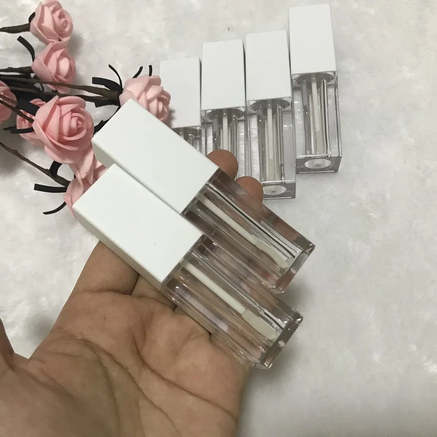 5ML Lip Gloss Wand Tubes Square Frosted Cap White Lip Makeup Tool