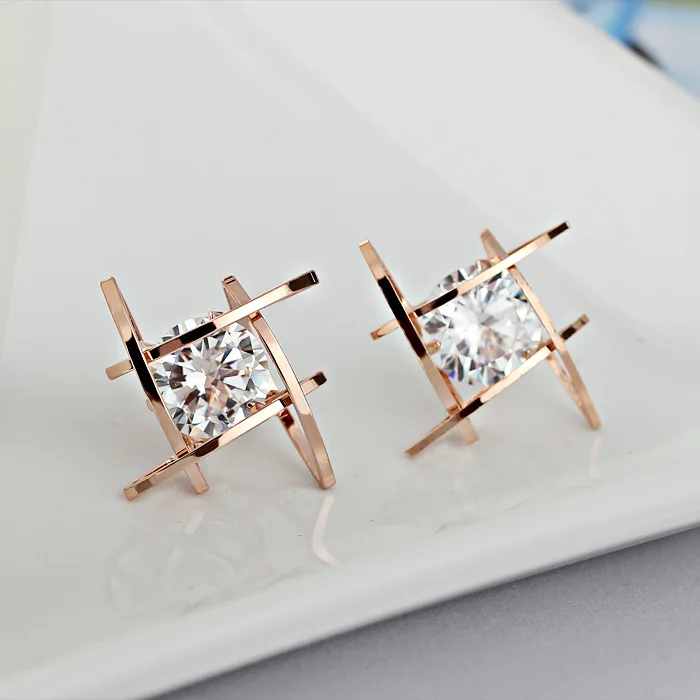 

Japanese and Korean New Square Zircon Earrings Tic Tac Toe Earrings Geometric Hollow Zircon Earrings