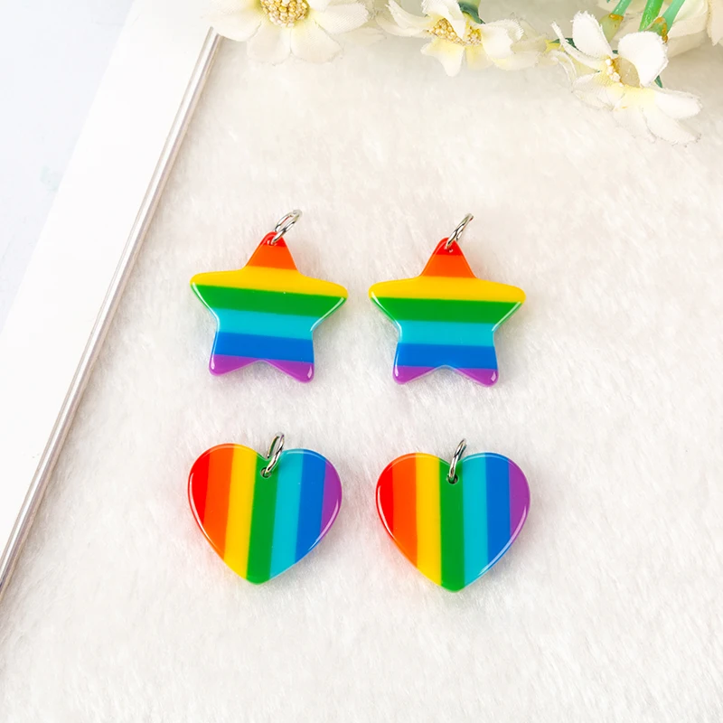 

10pcs Earring Charms Flatback Resin LGBT Rainbow Heart and Star For Necklace Keychain Pendant DIY Making Accessories