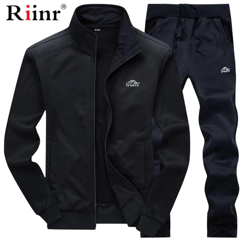 Tracksuits Men Polyester Sweatshirt Sporting Fleece Gyms Autumn Jacket+ Pants Casual Men's Track Suit Sportswear Fitness