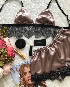 Leechee جديد منامة للنساء مثير بيجامة من الساتان مجموعة ملابس المنزل مريحة بلا أكمام لطيف الصدرية و السراويل الخامس الرقبة ملابس خاصة 5