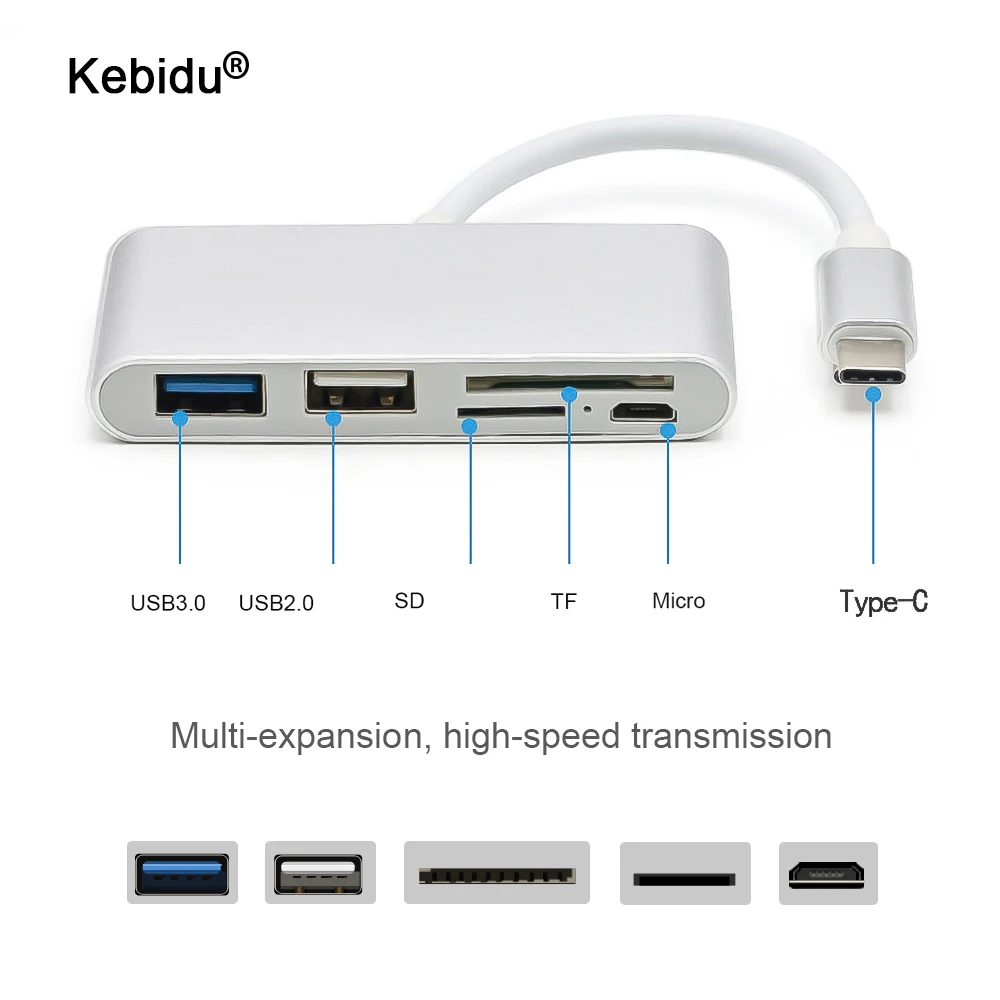 Kebidu 5 в 1 USB C концентратор кардридер usb тип C OTG USB-C Micro USB адаптер питания для Macbook Air Pro Surface Pro 6 huawei Mate20