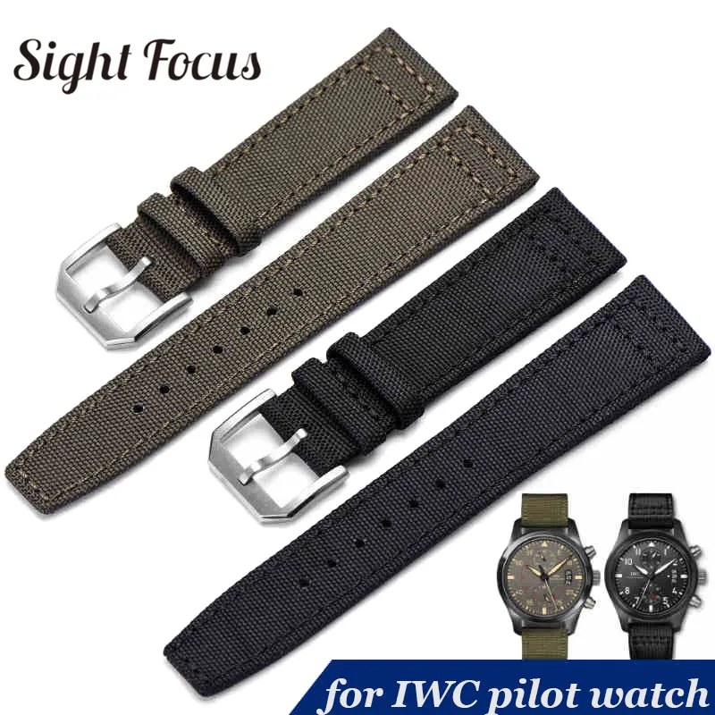 20mm 21mm 22mm Nylon Canvas Fabric Watch Band for IWC Pilot Spitfire Timezone Top Gun Strap Green Black Belts Wristwatch Straps | Наручные