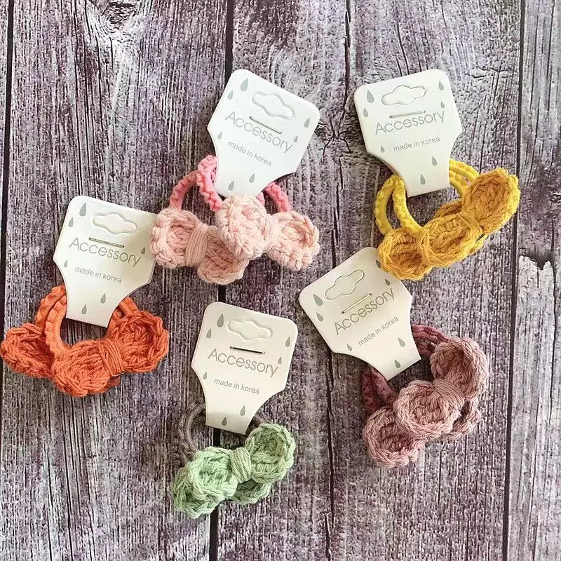 

2020 Fall Winter girls hair accessories 10pcs/set pure woolen crochet Bow hair bands scrunchies cute kids Hair ties rope 5 color