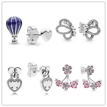 

925 Sterling Silver Earring Air Balloon & Heart Silver Stud Earrings For Women Wedding Gift Pandora Jewelry