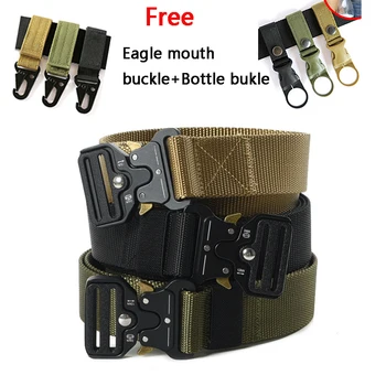 

Quick-Release Tactical belt Military Fake Nylon men's training belt metal multifunctional buckle outdoor sports hook new