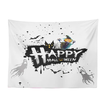 

Cute Halloween Cartoon Tapestry Skeleton Ghost Pumpkin Tombstone Candle Coffin Decoration Tapestry Skull Poison Candy Canvas