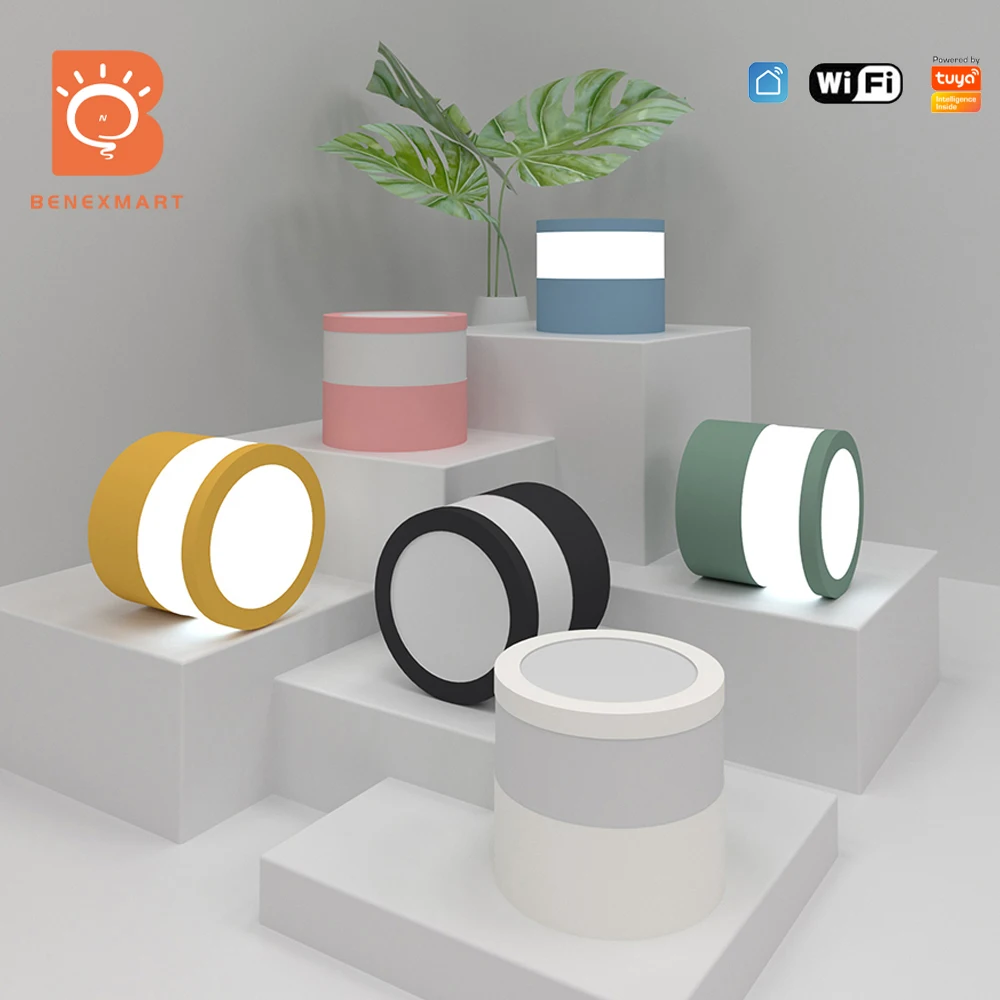 

Светодиодный светильник Benexmart Tuya с Wi-Fi, приглушаемый Светильник направленного света для потолка, 9 Вт, RGBCW, без отверстий, Круглый Точечный светильник, Alexa Google Home